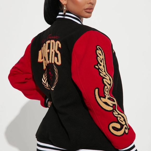 Fashion Nova 49ners Black and Red Varsity Jacket - Picture 3 of 7